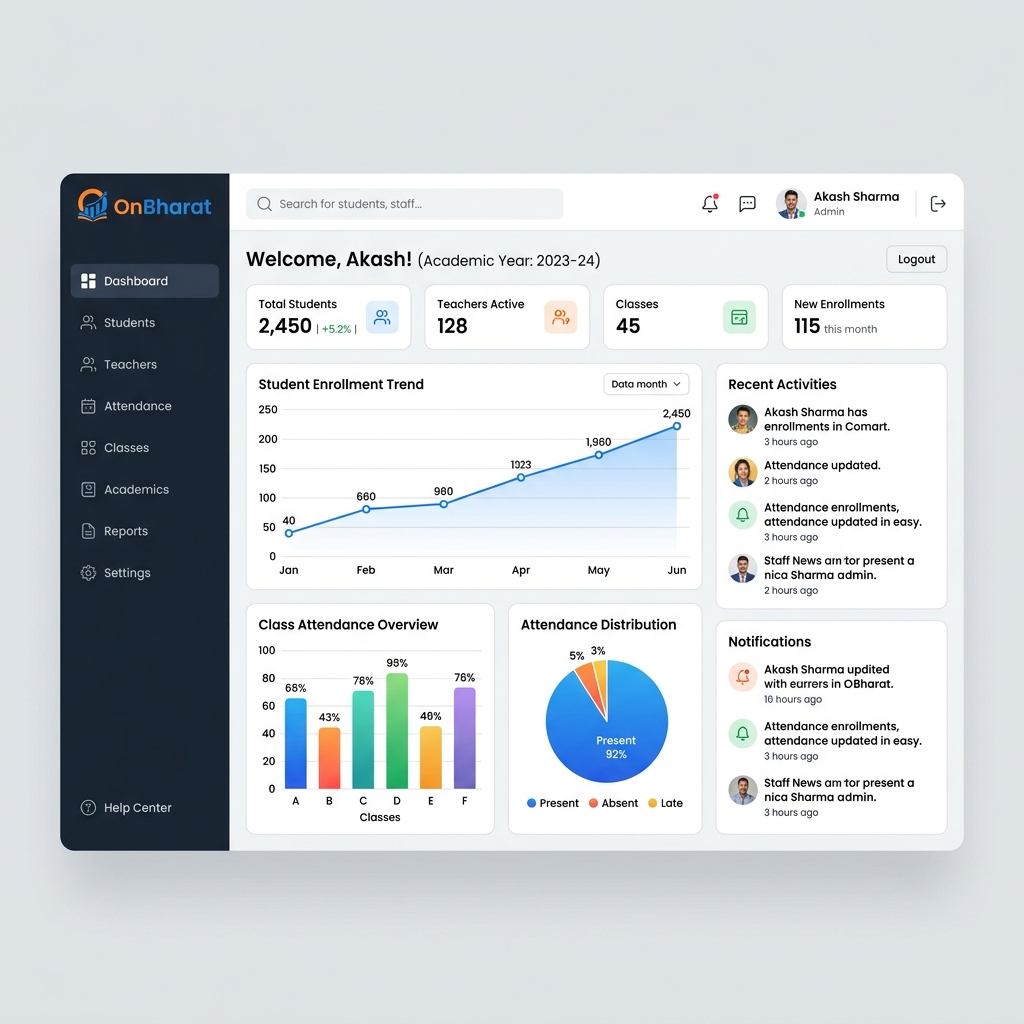 School ERP Dashboard Interface